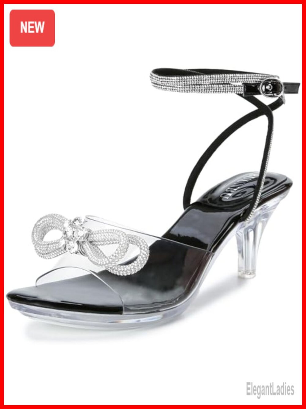 Rhinestone Bowknot Strappy Clear Heels Women Ankle Strap Platform Sandals